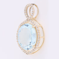 3.58 Ct Oval Mixed Cut Natural Aquamarine 14K Gold Pendant
