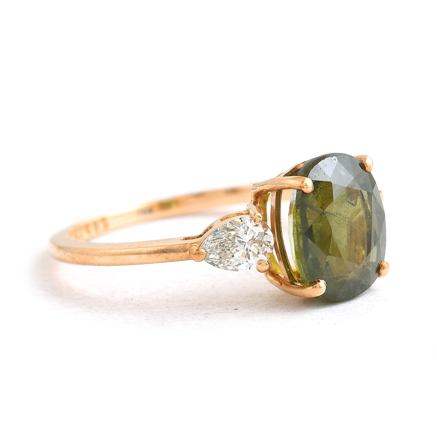 3.88 Ct Cushion Green Sapphire 14K Gold Ring