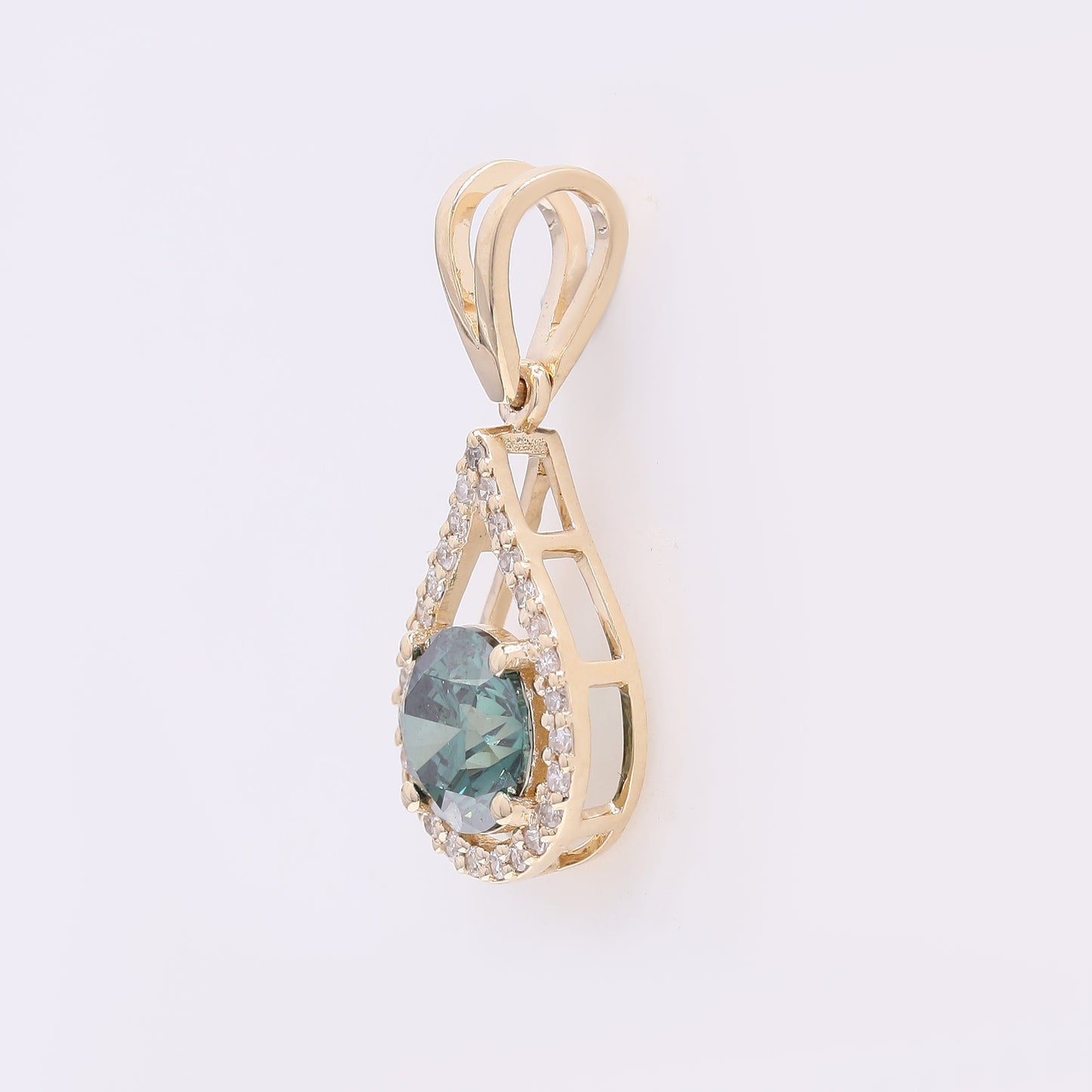 0.79 Ct Round Green Diamond 14K Gold Pendant