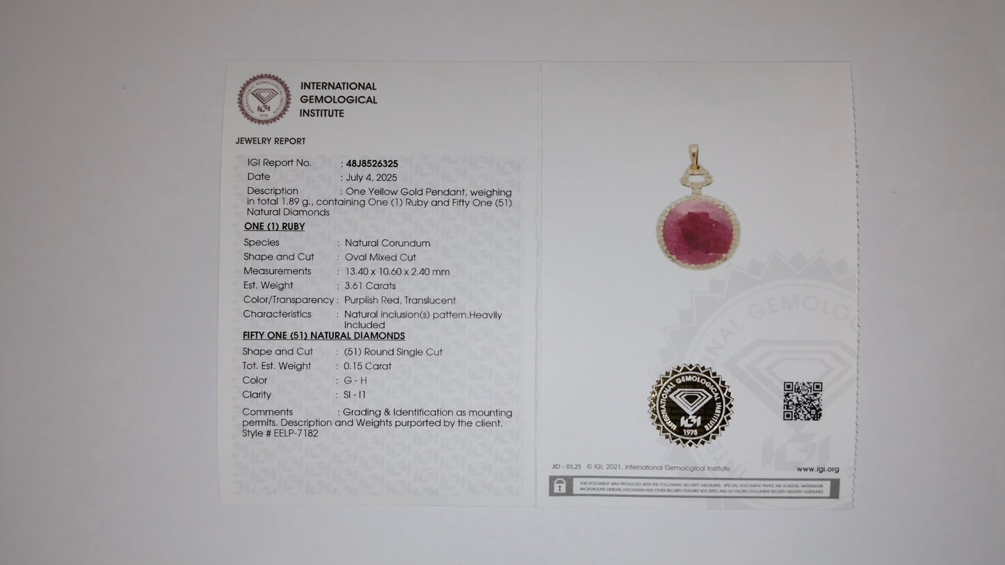 3.76 Ct Oval Mixed Cut Natural Corundum Ruby 14K Gold Pendant