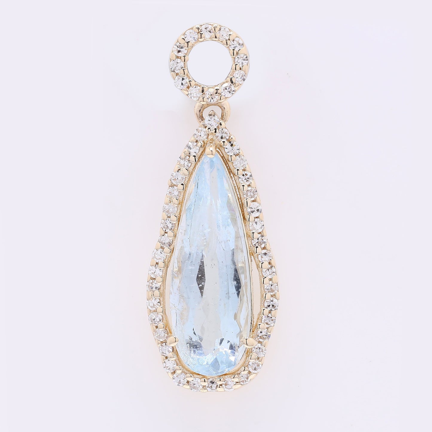 1.69 Ct Pear Mixed Cut Natural Aquamarine 14K Gold Pendant