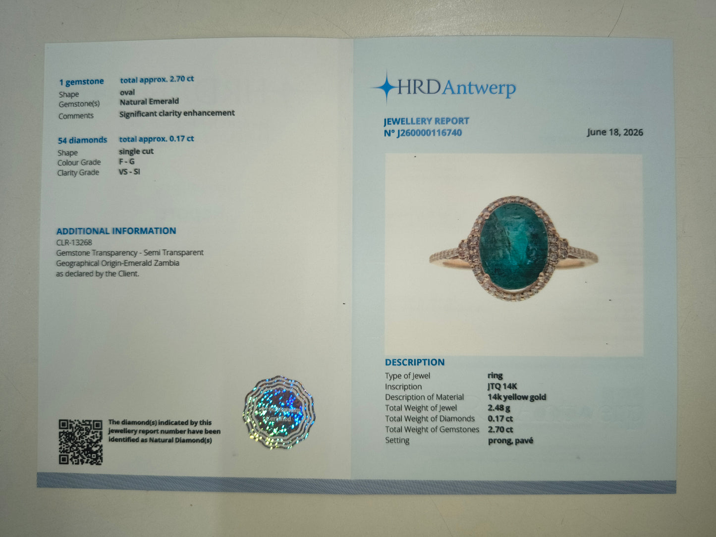 2.87 Ct Oval Natural Emerald 14K Gold Ring