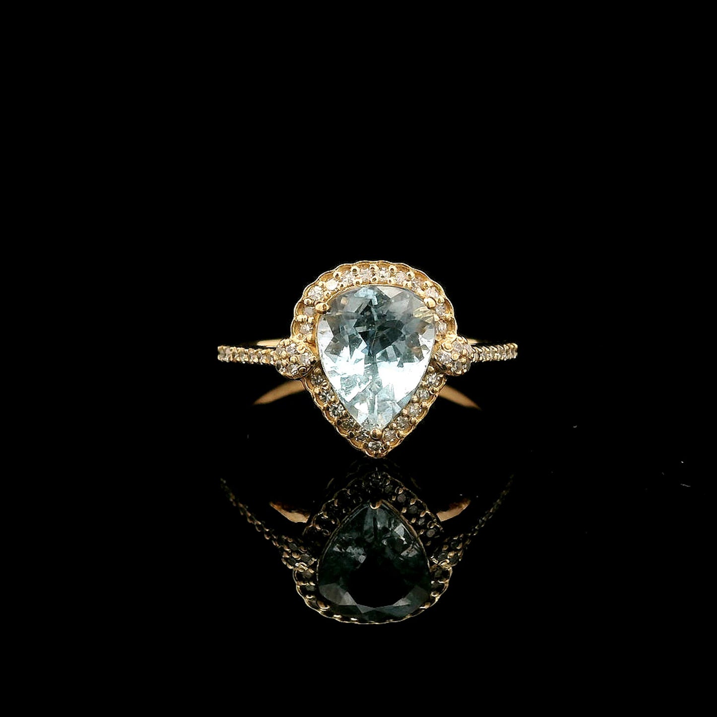 1.55 Ct Pear Mixed Cut Natural Aquamarine 14K Gold Ring