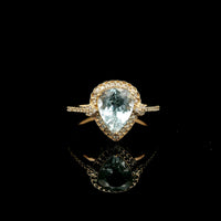 1.55 Ct Pear Mixed Cut Natural Aquamarine 14K Gold Ring