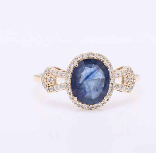 2.01 Ct Oval Mixed Cut Natural Sapphire 14K Gold Ring