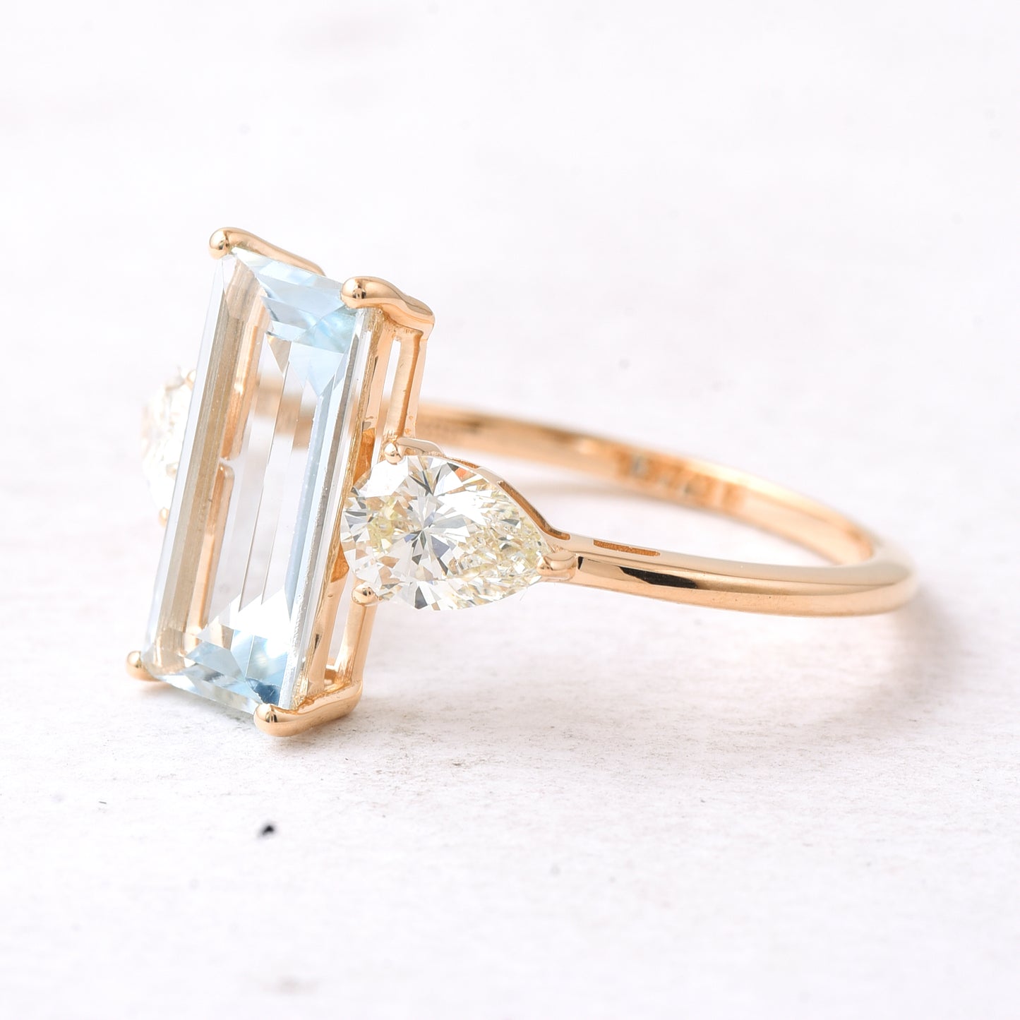 2.60 Ct Rectangle Step Cut Natural Aquamarine 14K Gold Ring