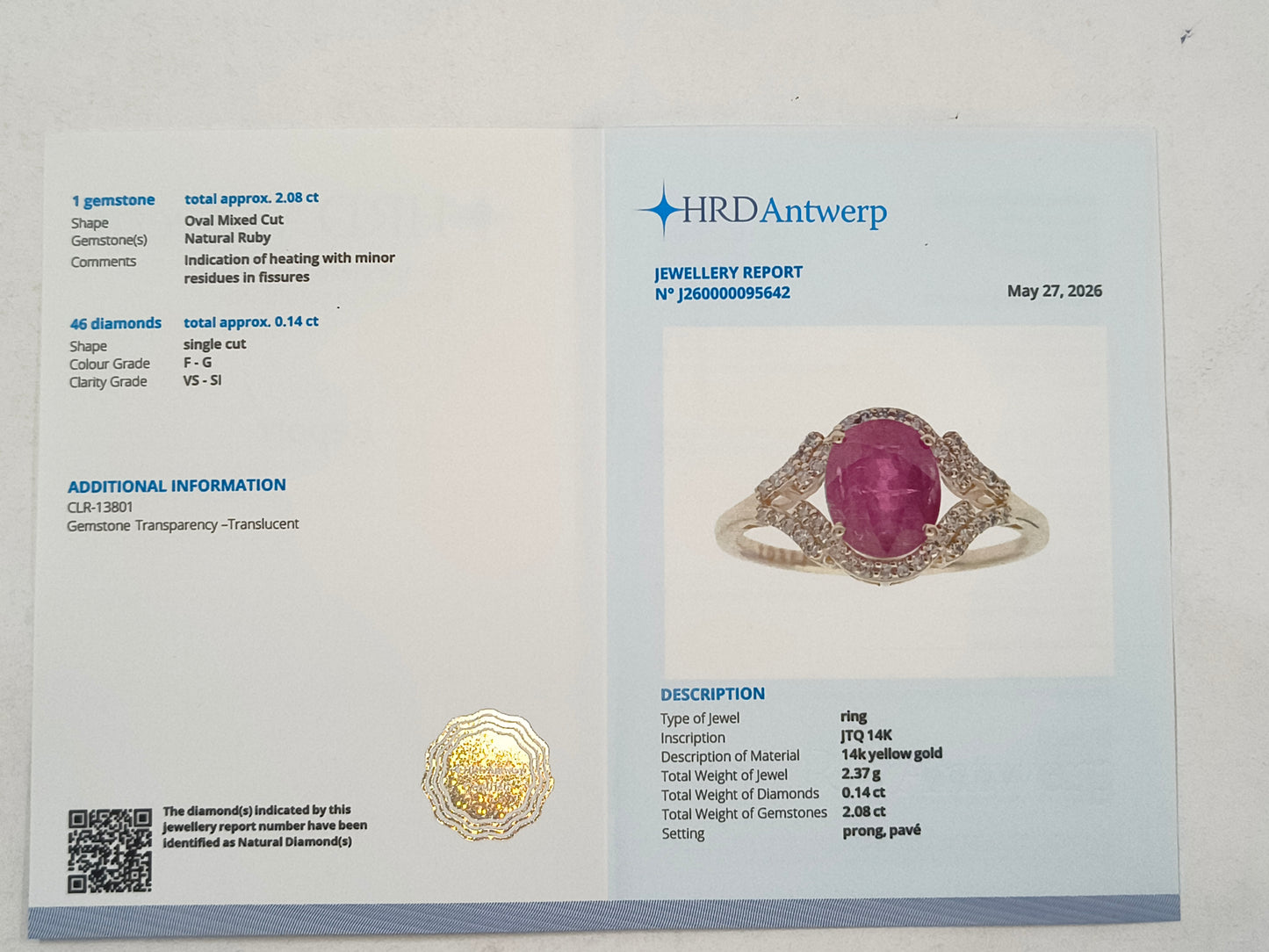 2.22 Ct Oval Mixed Cut Natural Ruby 14K Gold Ring