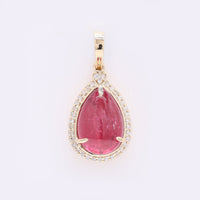 3.91 Ct Pear Cabochon Natural Tourmaline 14K Gold Pendant