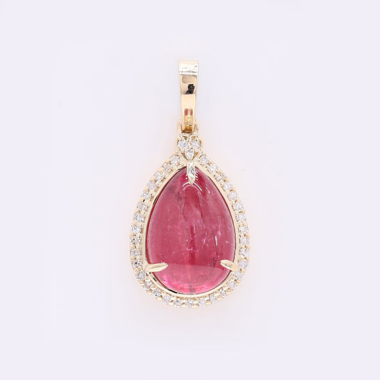 3.91 Ct Pear Cabochon Natural Tourmaline 14K Gold Pendant