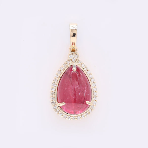 3.91 Ct Pear Cabochon Natural Tourmaline 14K Gold Pendant