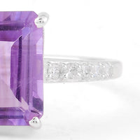 3.19 Ct Octagon Amethyst, Cubic Zirconia 925 Sterling Silver Ring