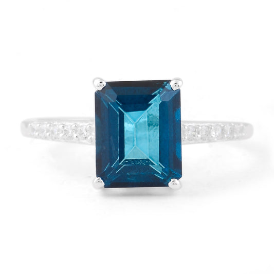 4.39 Ct Octagon Lbt Color Topaz, Cubic Zirconia 925 Sterling Silver Ring