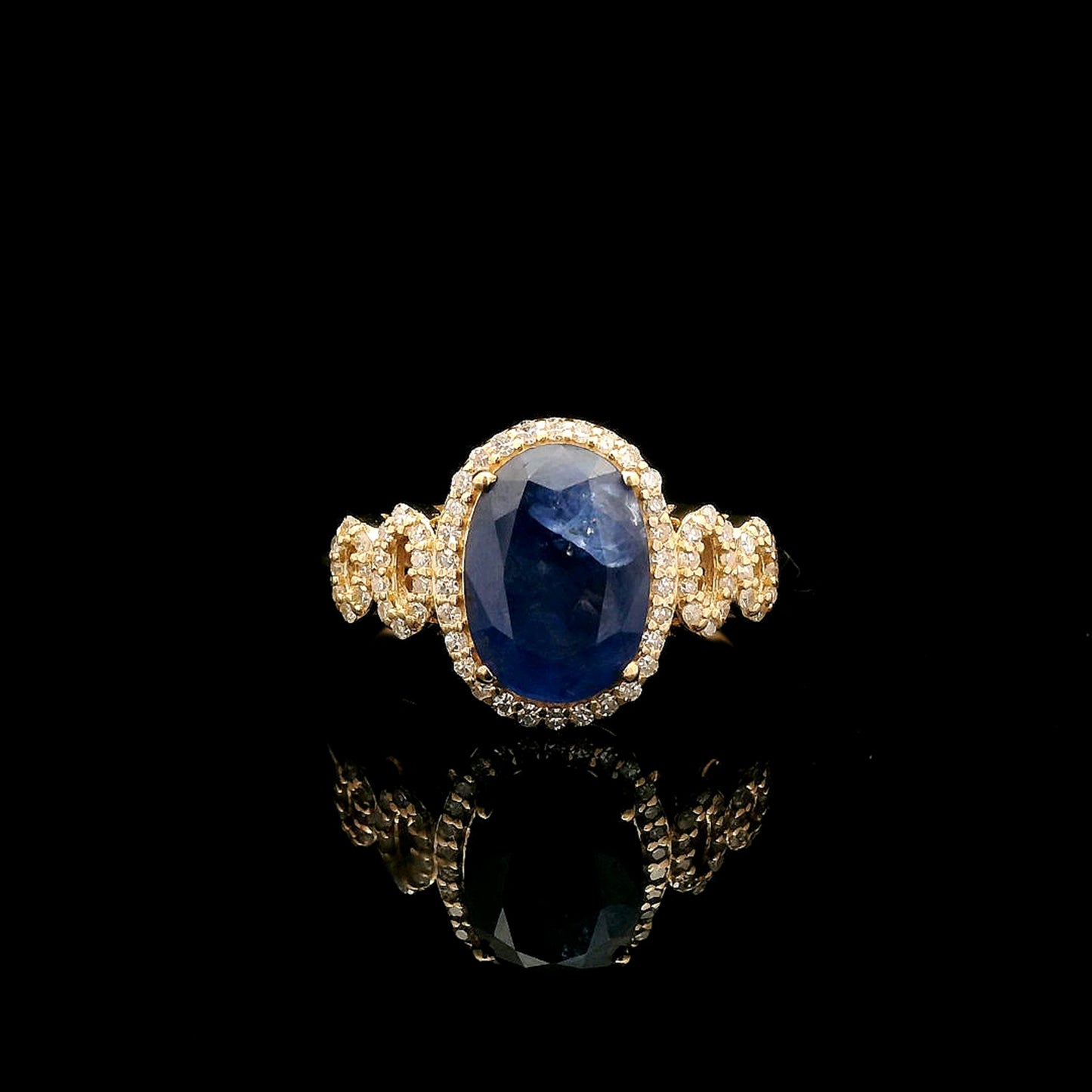 2.77 Ct Oval Mixed Cut Natural Sapphire 14K Gold Ring