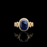 2.77 Ct Oval Mixed Cut Natural Sapphire 14K Gold Ring