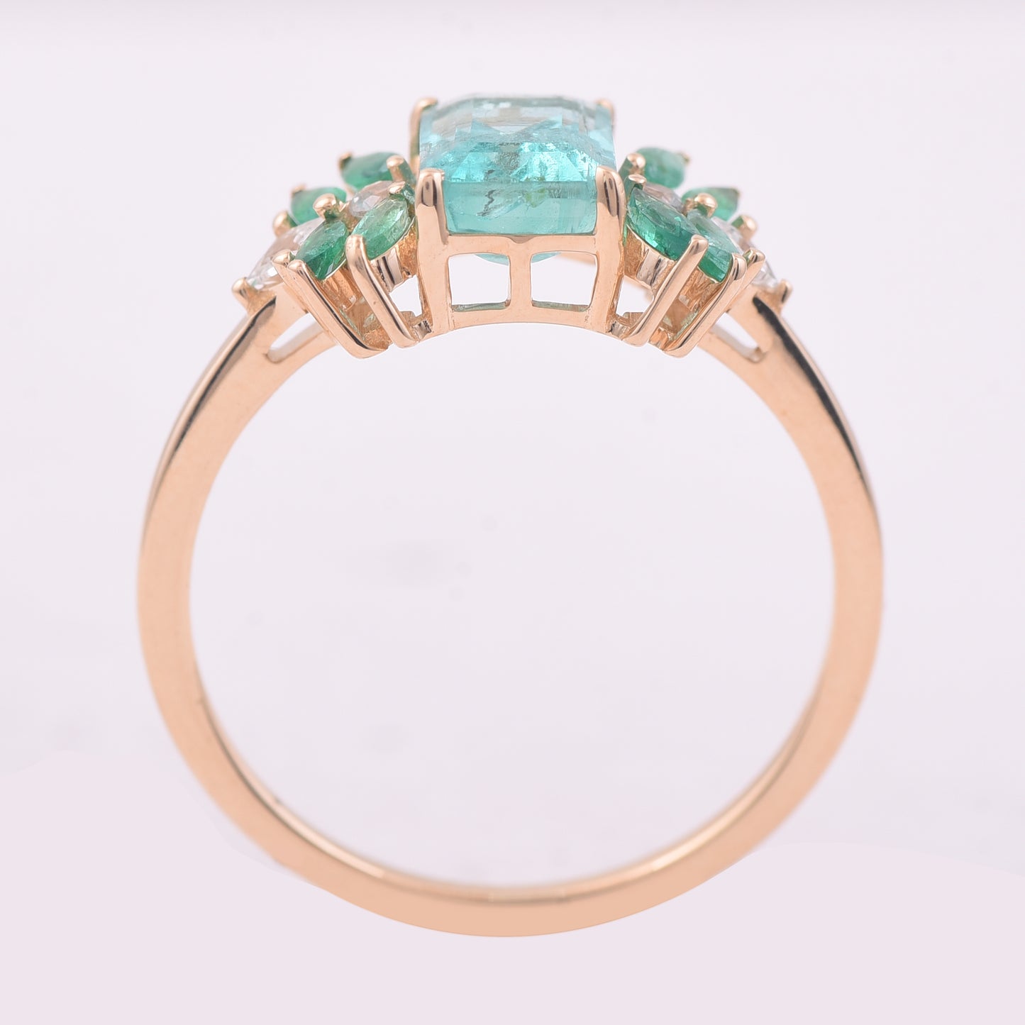 1.53 Ct Octagon Step Cut, Marquise Mixed Cut Natural Emerald 14K Gold Ring
