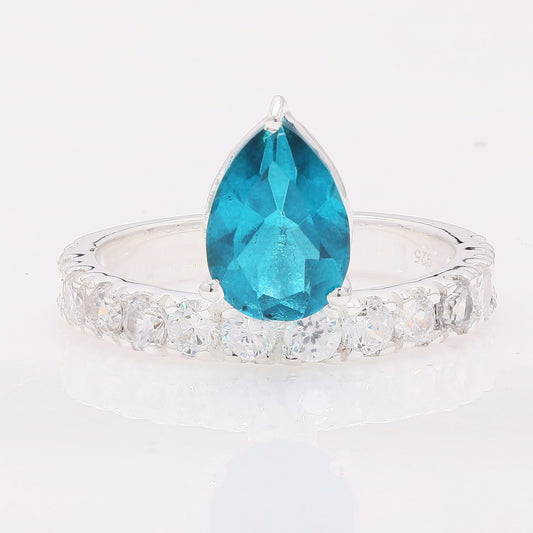 4.45 Ct Pear Paraiba Topaz 925 Silver Ring