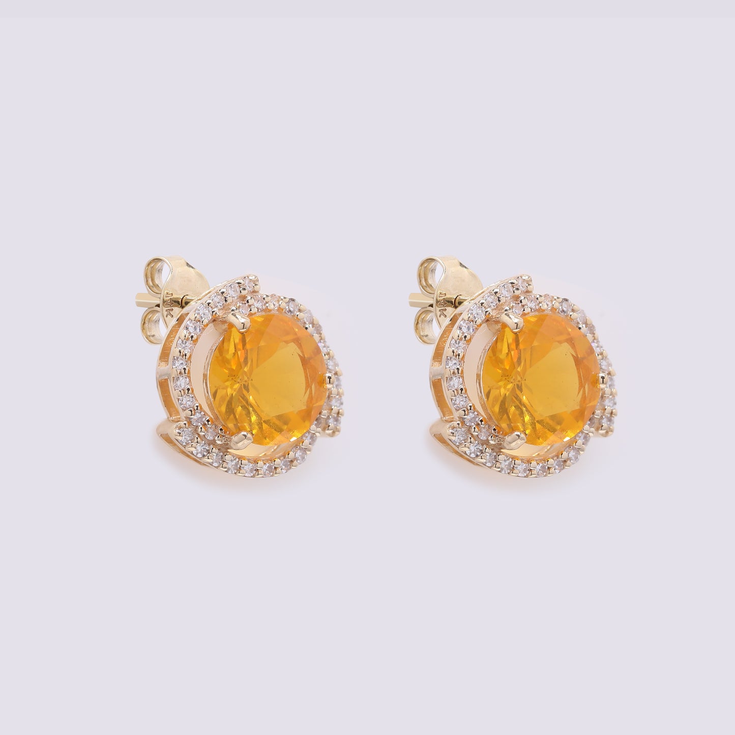 1.96 Ct Round Mixed Cut Natural Fire Opal 14K Gold Earrings