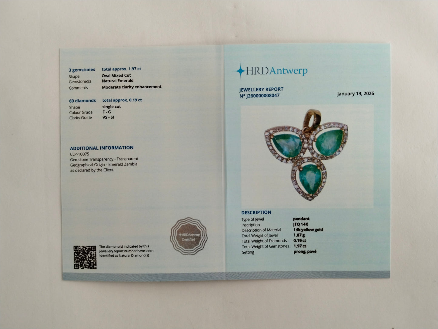 2.16 Ct Pear Mixed Cut Natural Emerald 14K Gold Pendant