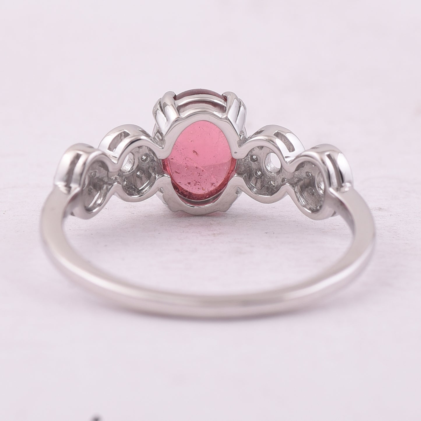 1.46 Ct Oval Cabochon Cut Natural Pink Tourmaline 950 Platinum Ring