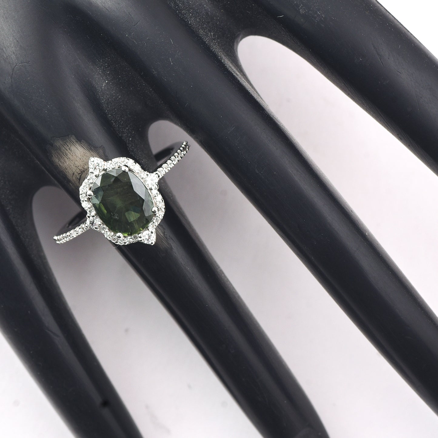 1.91 Ct Oval Mixed Cut Natural Green Sapphire 950 Platinum Ring