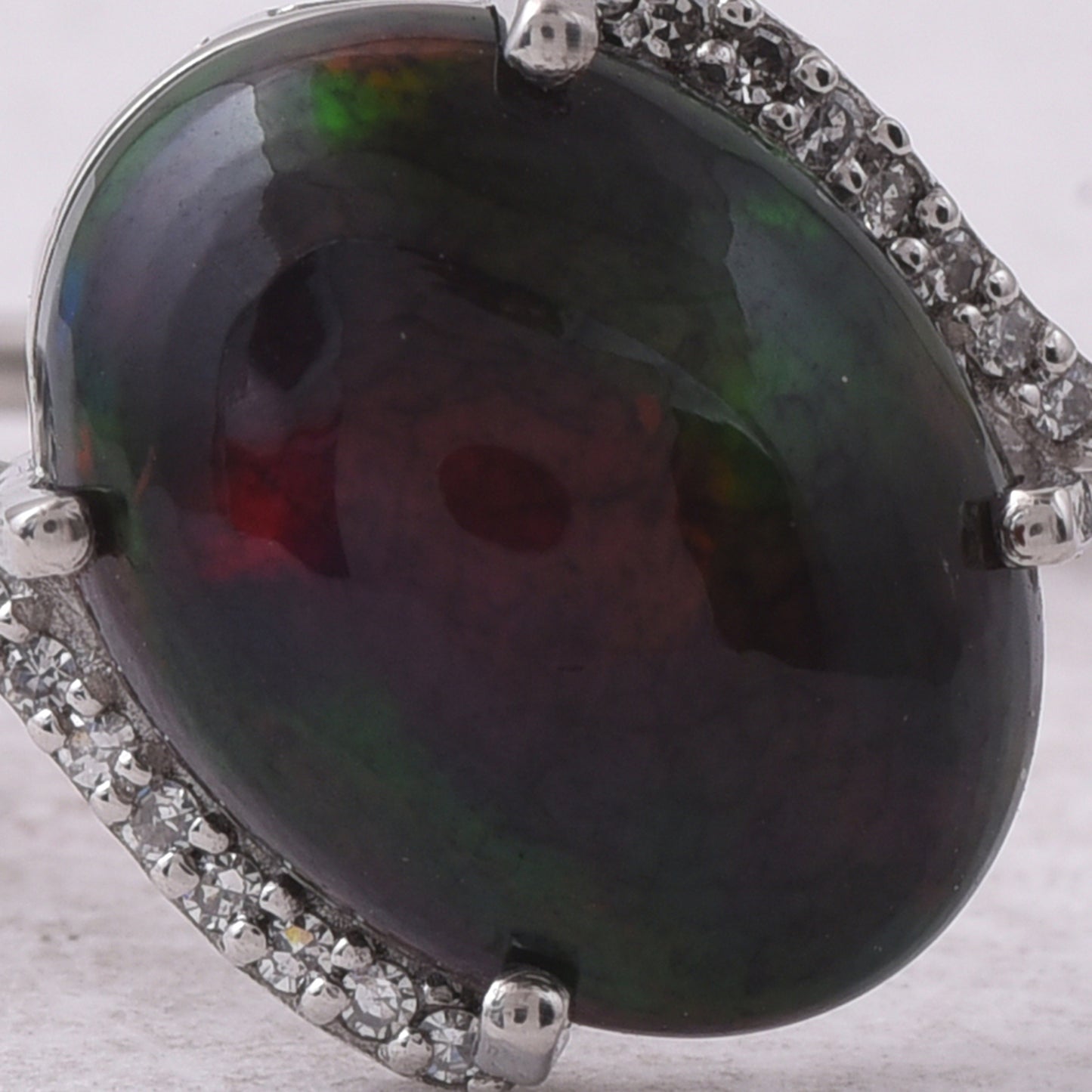 2.92 Ct Oval Cabochon Cut Natural Black Opal 950 Platinum Ring