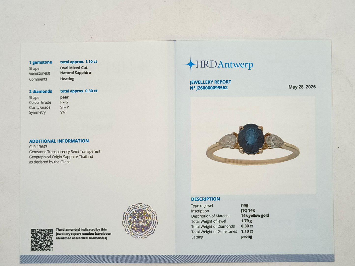 1.40 Ct Oval Mixed Cut Natural Sapphire 14K Gold Ring