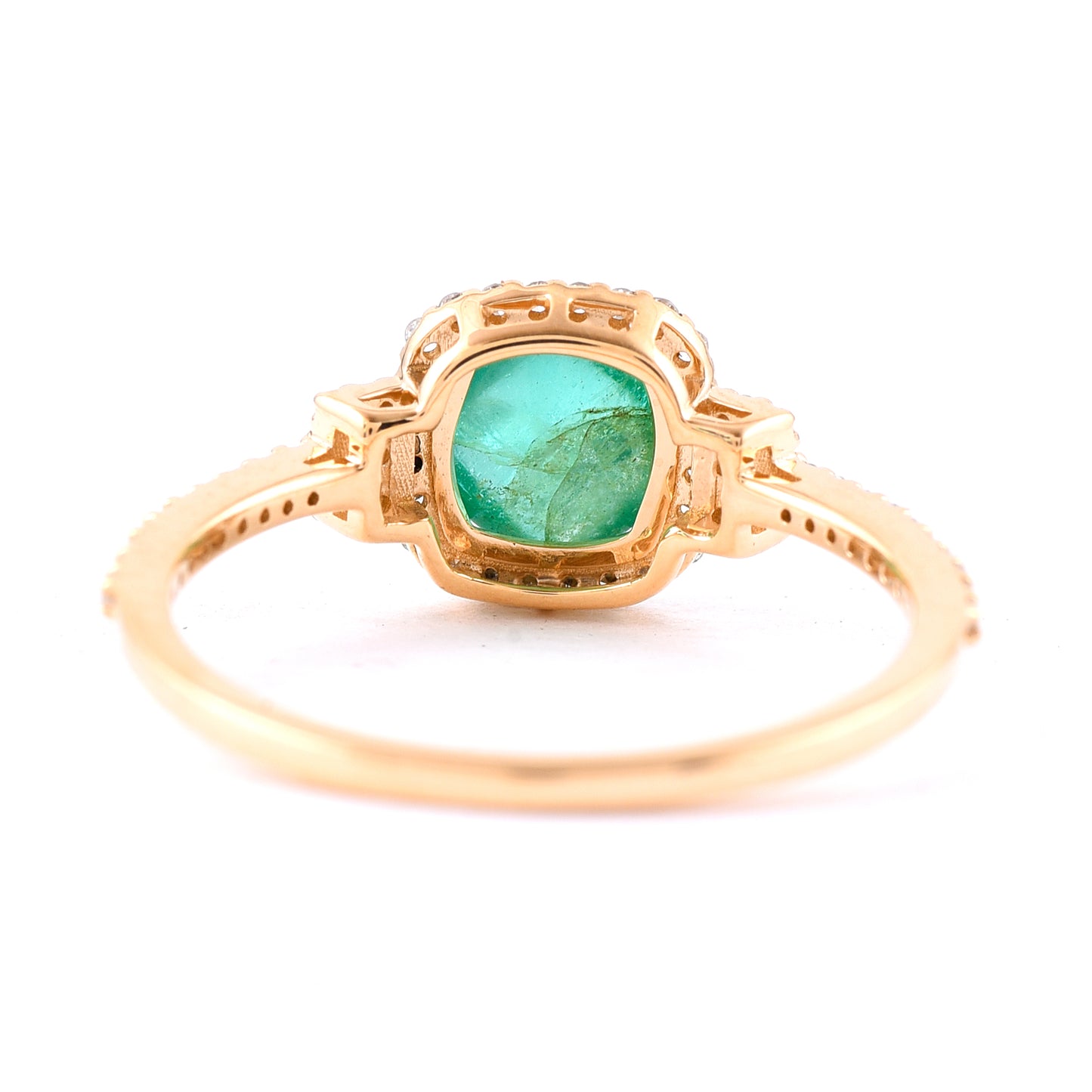 1.36 Ct Cushion Cabochon Natural Emerald 14K Gold Ring