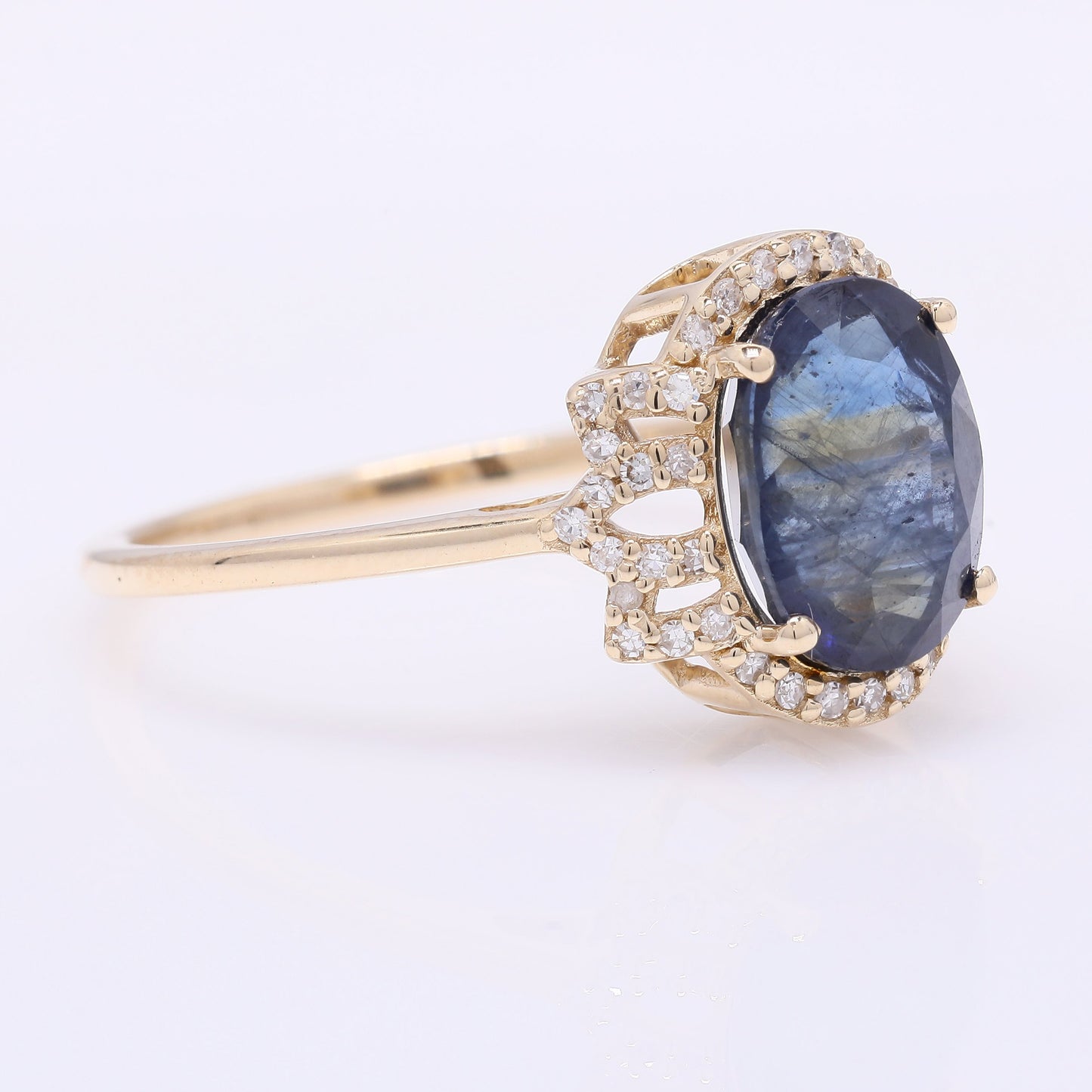 3.01 Ct Oval Mixed Cut Natural Sapphire 14K Gold Ring