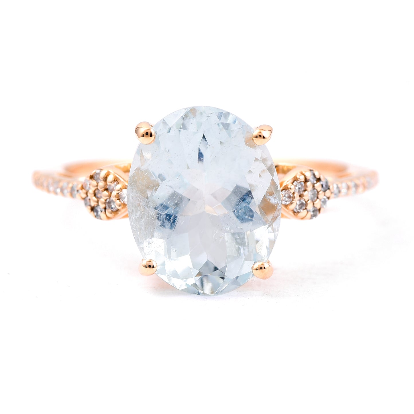 3.27 Ct Oval Mixed Cut Natural Aquamarine 14K Gold Ring