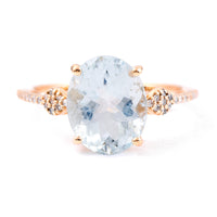 3.27 Ct Oval Mixed Cut Natural Aquamarine 14K Gold Ring