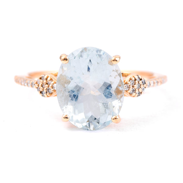 3.27 Ct Oval Mixed Cut Natural Aquamarine 14K Gold Ring