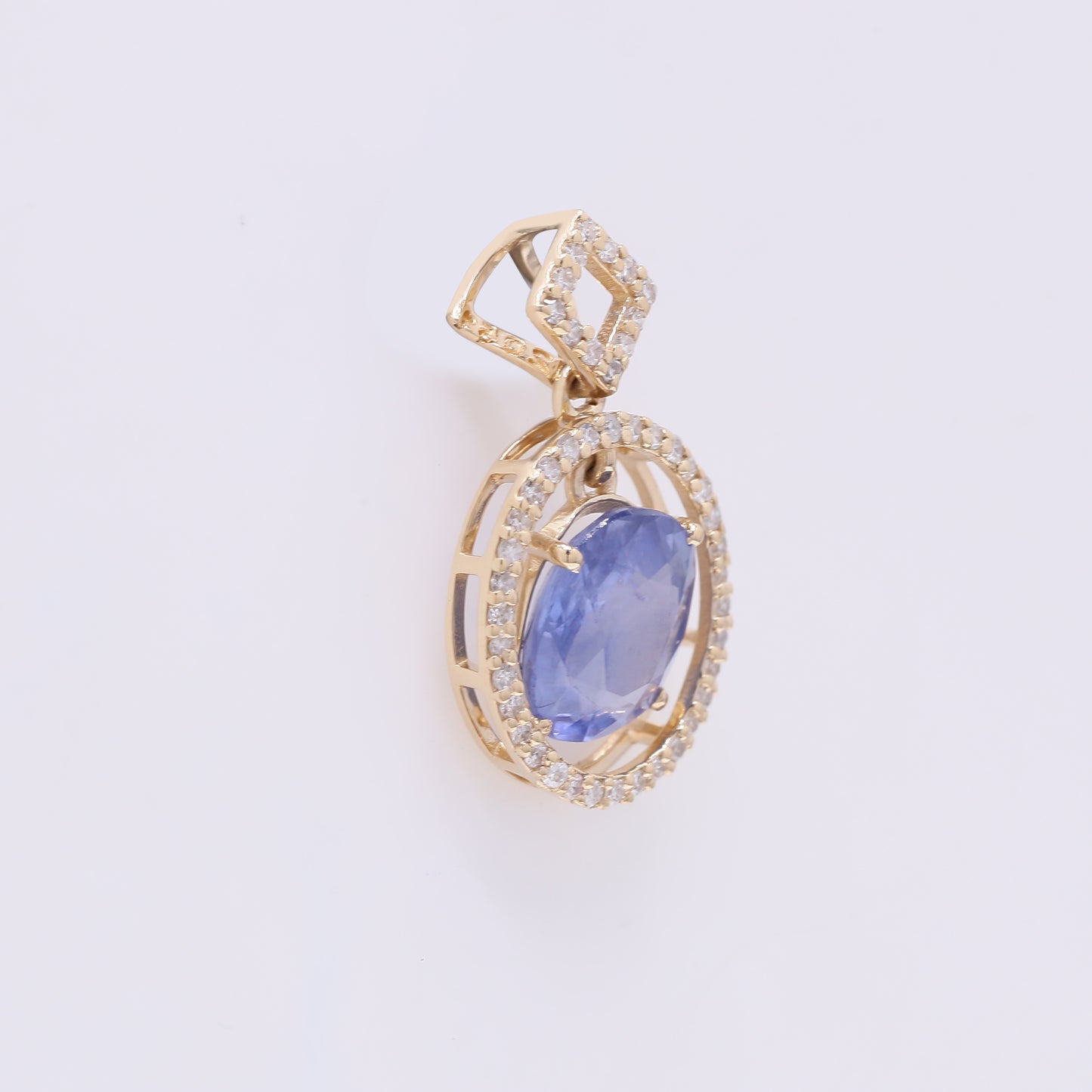 2.16 Ct Oval Mixed Cut Natural Sapphire 14K Gold Pendant