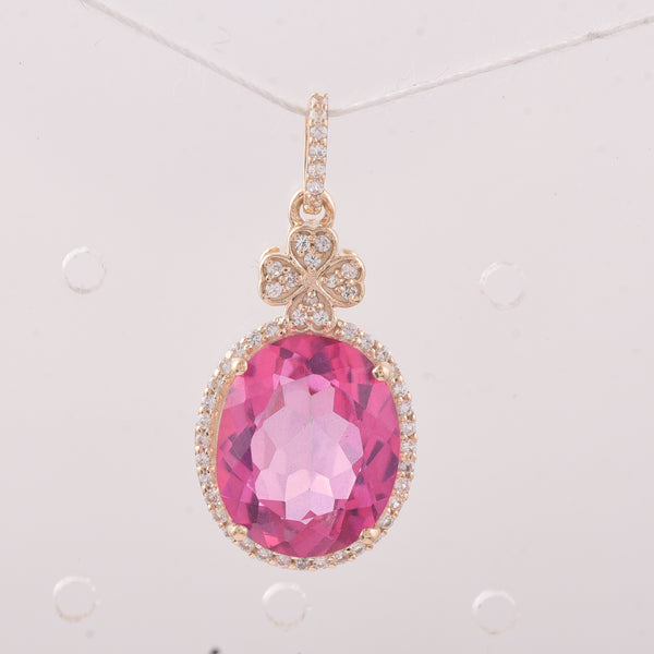 6.52 Ct Oval Pink Topaz 9K Gold Pendant