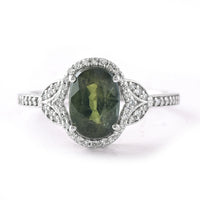 2.42 Ct Oval Mixed Cut Natural Green Sapphire 950 Platinum Ring