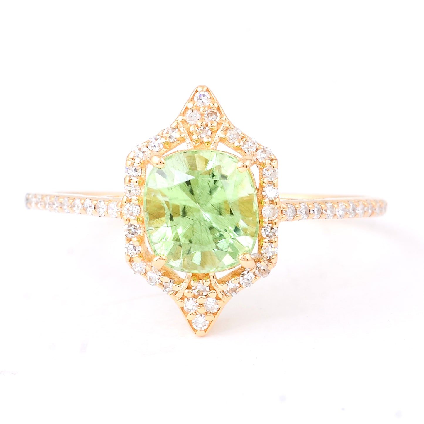 1.59 Ct Cushion Natural Eridot 14K Gold Ring