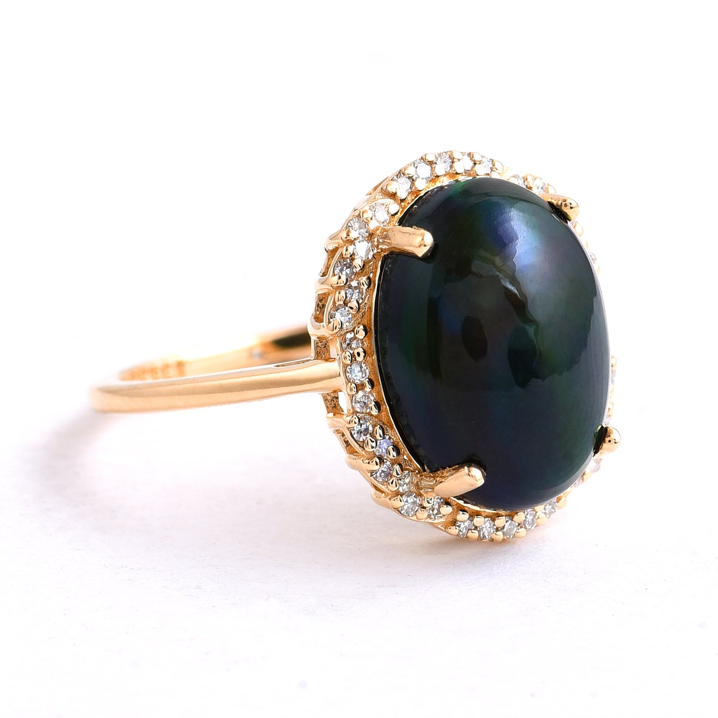3.61 Ct Oval Cabochon Cut Natural Black Opal 14K Gold Ring