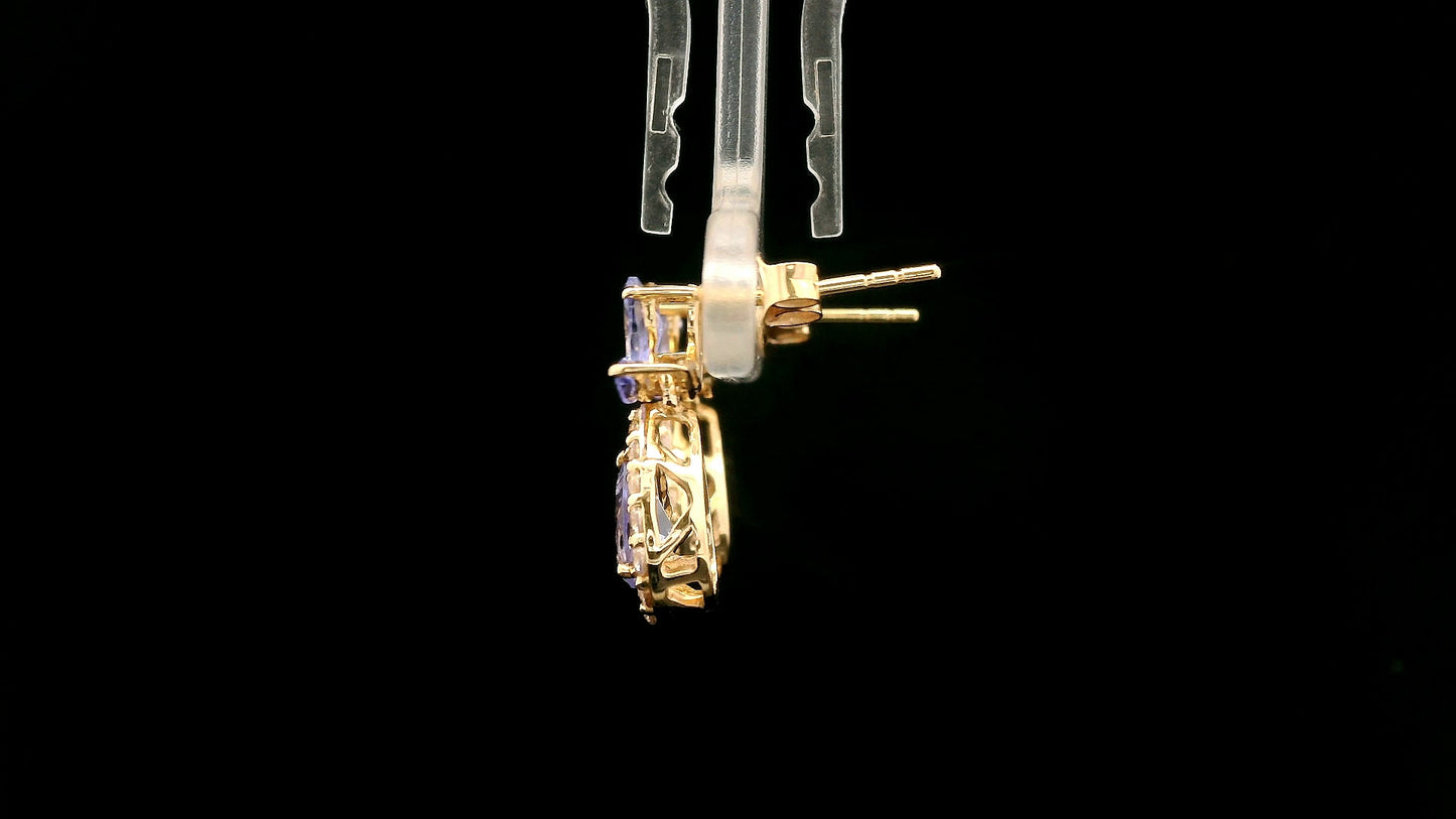 1.93 Ct Pear Tanzanite 14K Gold Earrings