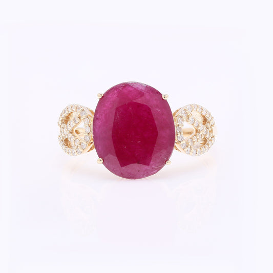 3.36 Ct Oval Mixed Cut Natural Ruby 14K Gold Ring