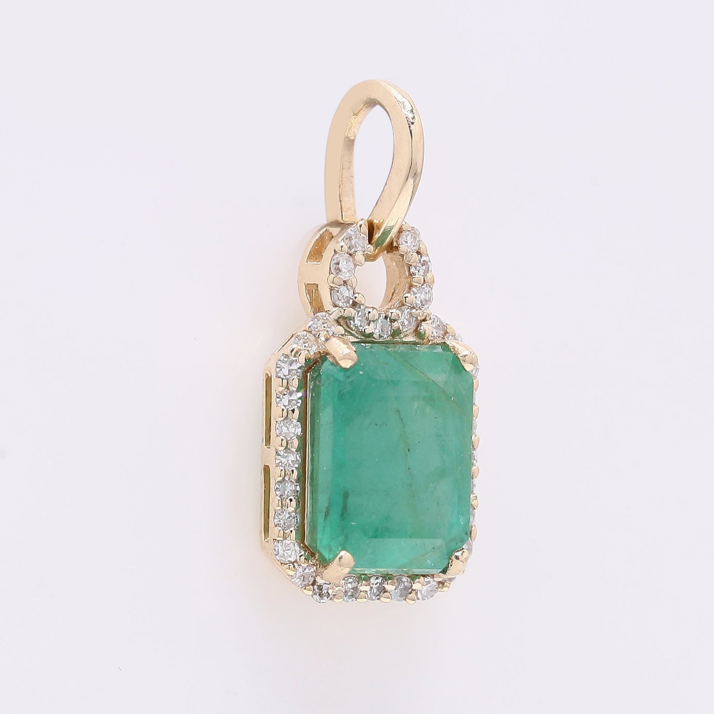 1.59 Ct Octagon Step Cut Natural Emerald 14K Gold Pendant