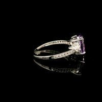 2.60 Ct Oval Amethyst, White Zircon 925 Sterling Silver Ring