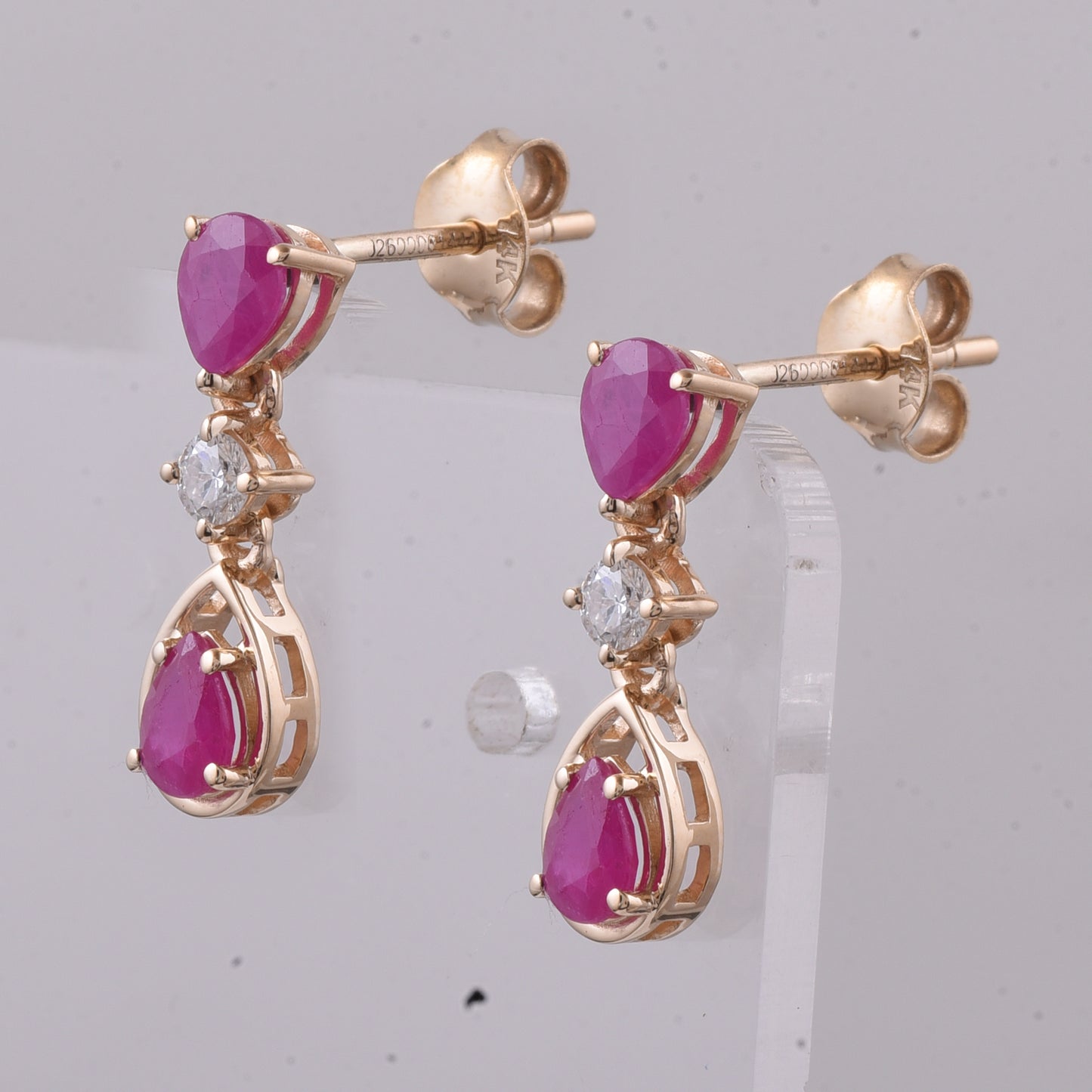 1.39 Ct Pear Natural Ruby 14K Gold Earrings
