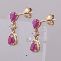 1.39 Ct Pear Natural Ruby 14K Gold Earrings