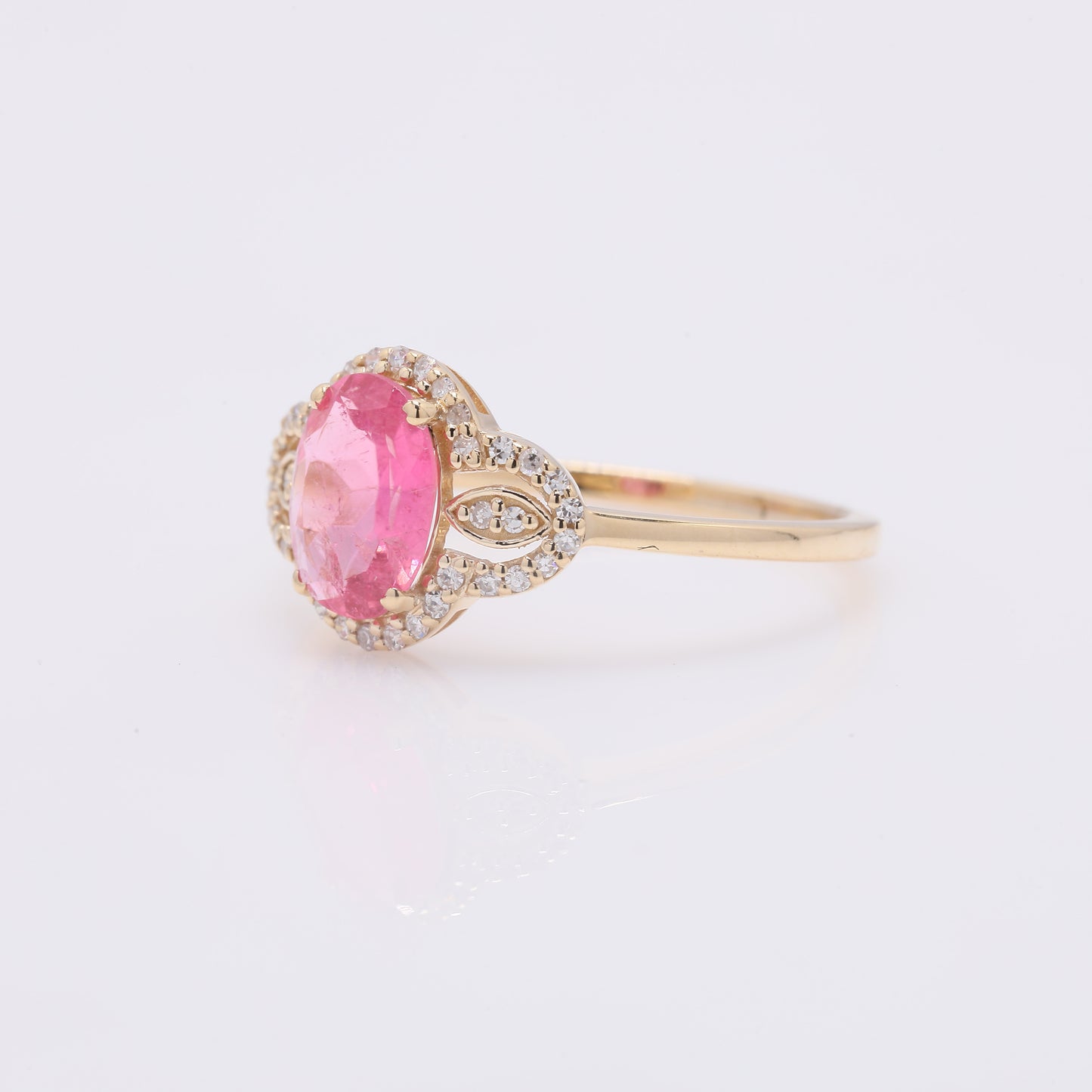 1.03 Ct Oval Mixed Cut Natural Pink Tourmaline 14K Gold Ring