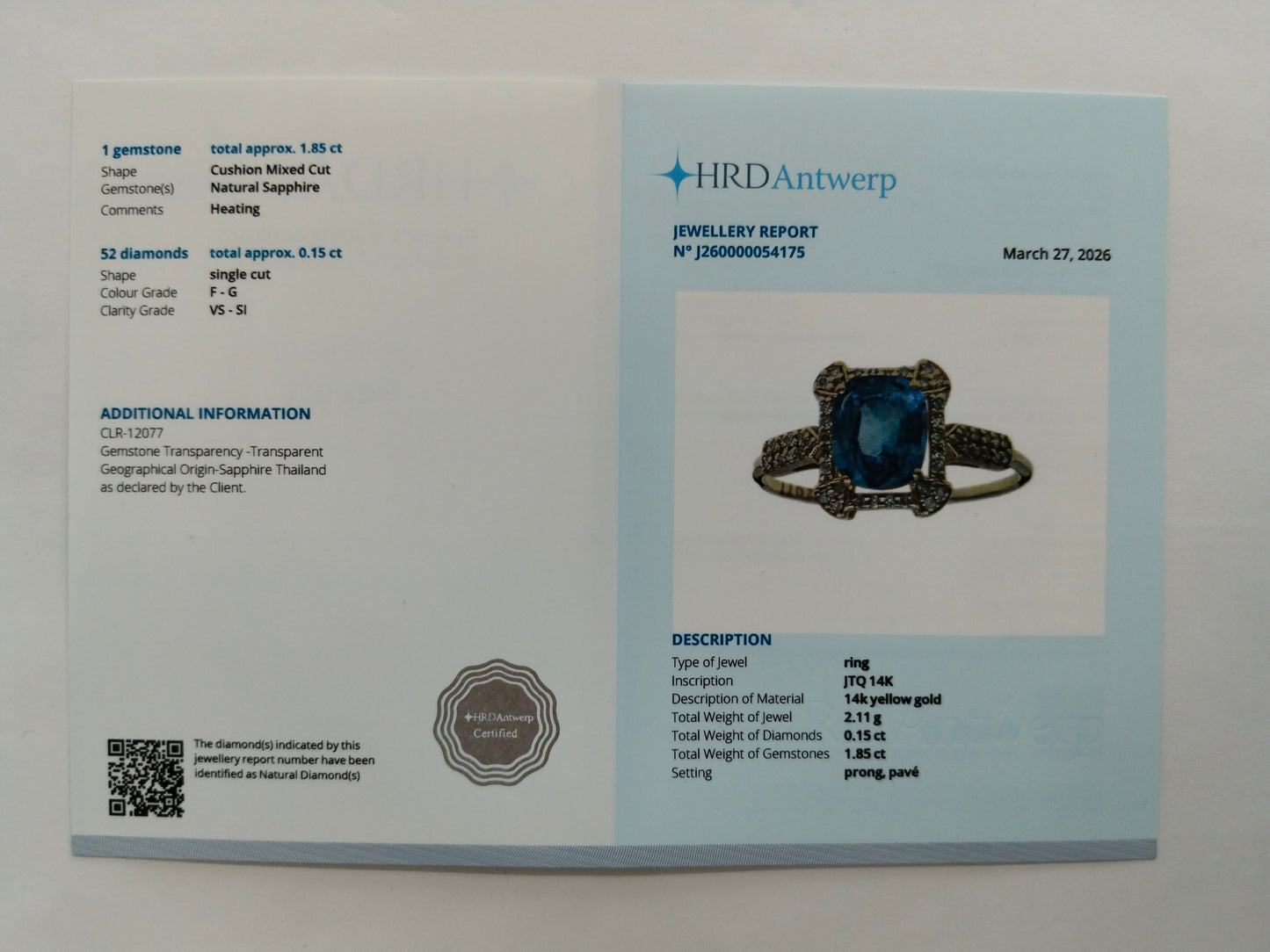2.00 Ct Cushion Mixed Cut Natural Sapphire 14K Gold Ring