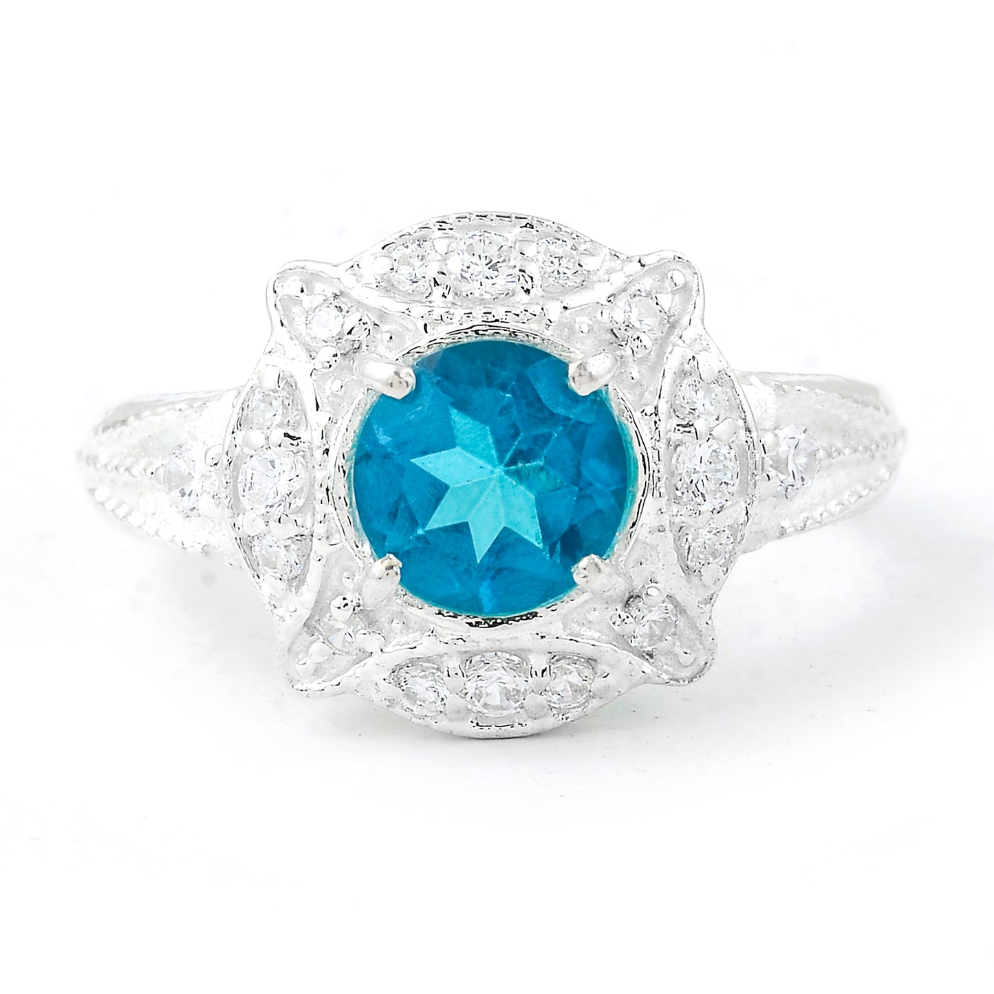 2.40 Ct Round Pariba Topaz, Cubic Zirconia 925 Sterling Silver Ring