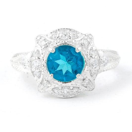 2.40 Ct Round Pariba Topaz, Cubic Zirconia 925 Sterling Silver Ring