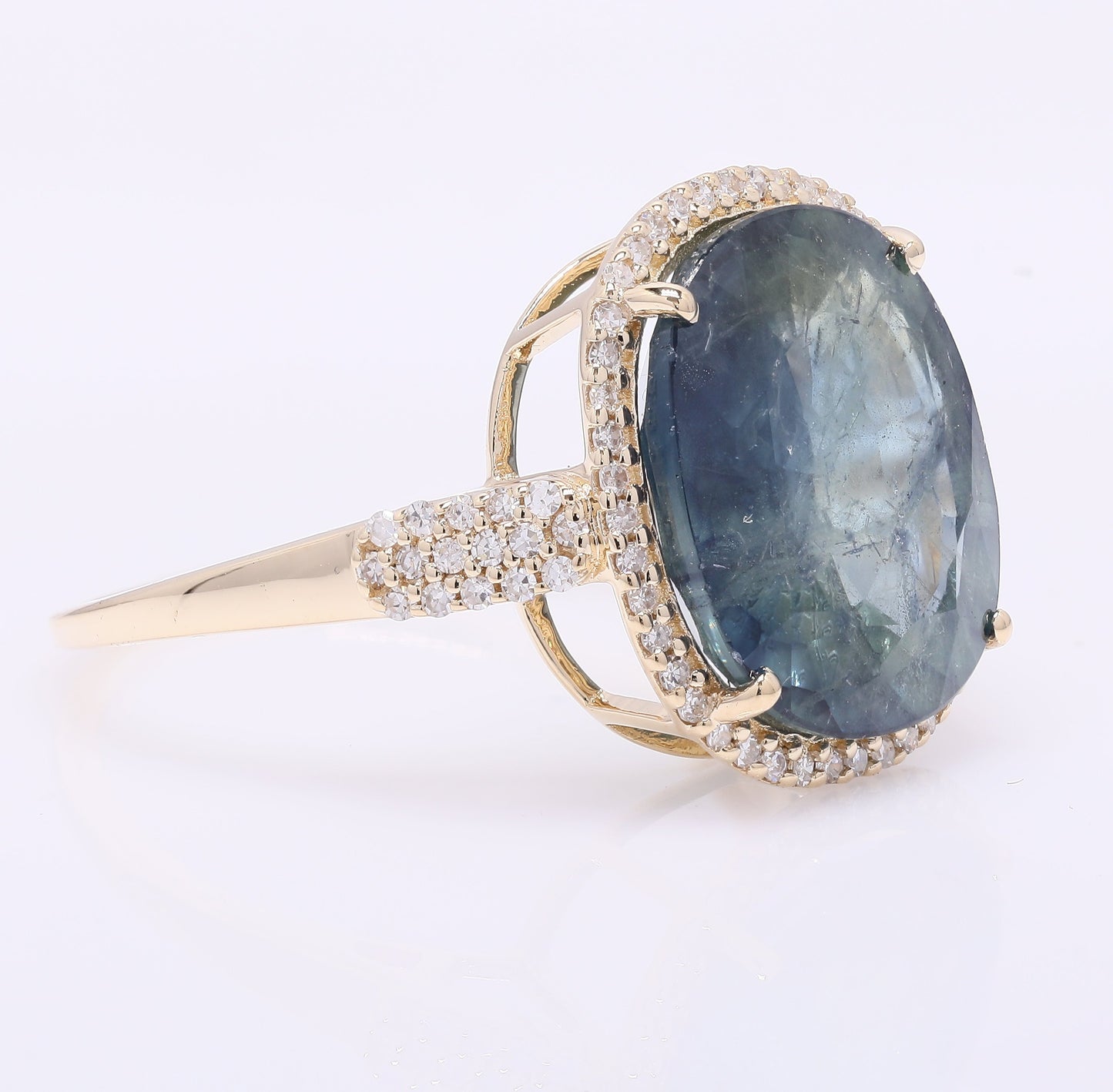 8.76 Ct Cushion Mixed Cut Natural Sapphire 14K Gold Ring
