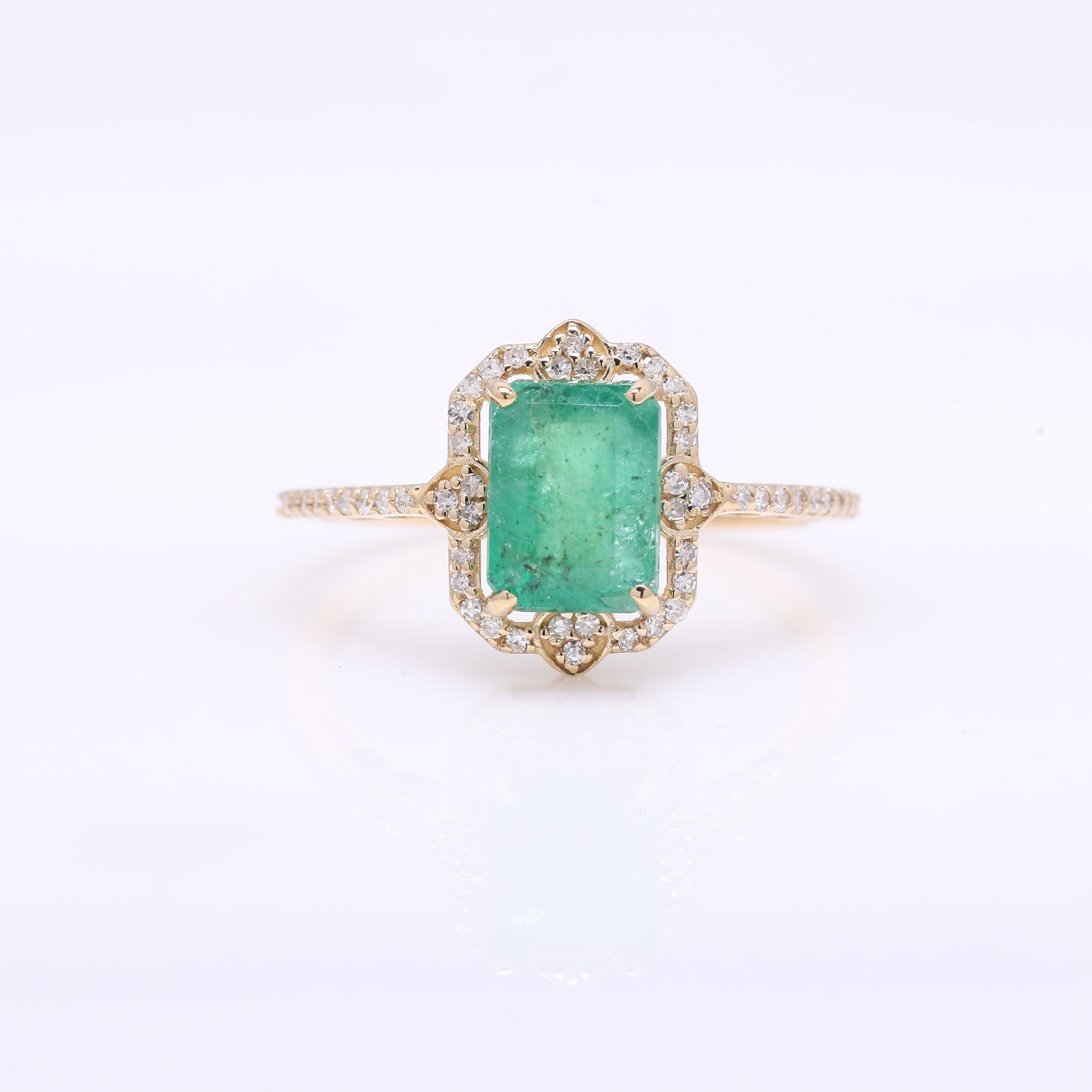 1.79 Ct Octagon Step Cut Natural Emerald 14K Gold Ring