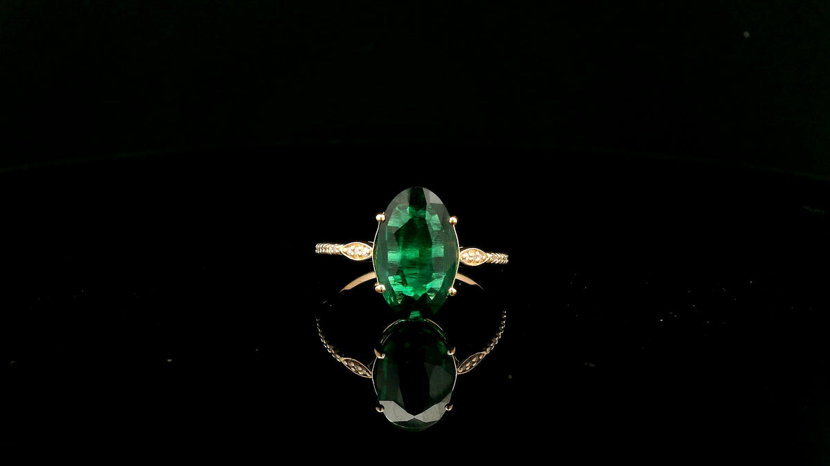 2.18 Ct Oval Lab Grown Emerald 14K Gold Ring
