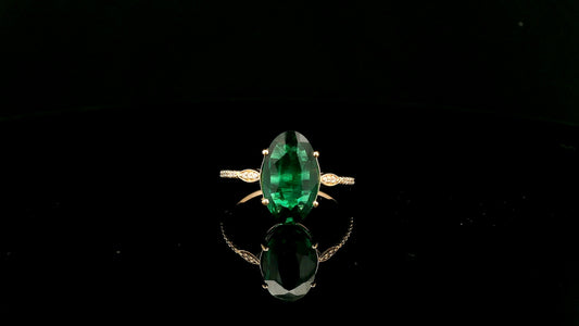 2.18 Ct Oval Lab Grown Emerald 14K Gold Ring